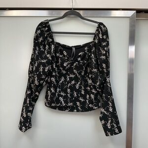 Anthropologie Black Ruched Crop Blouse